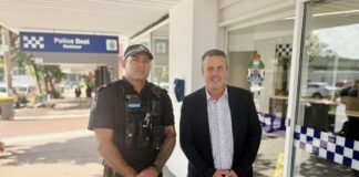 Senior Constable Aaron Caldwell and Member for Nicklin Marty Hunt at the Nambour Police Beat.