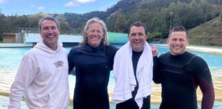 Former world surfing champion Joel Parkinson, GSV executive chairman Adam Lamond, Surf Farm director Chris Salmon and GSV development director Andy Ainscough.
