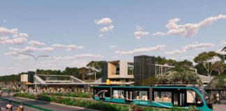 An artist's impression of a station at Birtinya.