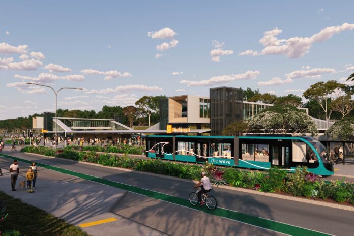An artist's impression of a station at Birtinya.