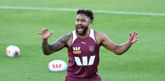 Queensland star Hamiso Tabuai-Fidow at Sunshine Coast Stadium.
