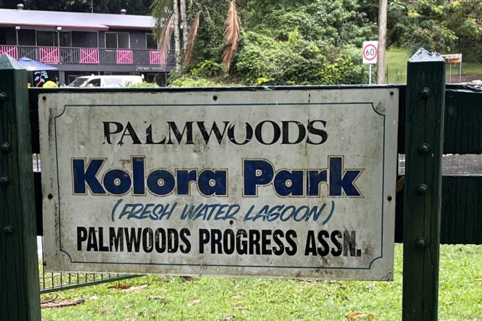 An ageing entrance sign at Kolora Park in Palmwoods.