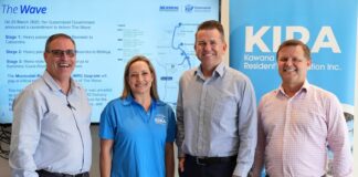TMR program director Trevor Land, KIRA president Natalie Briggs, TMR program director Matthias Schlotterbach and Member for Kawana and deputy premier Jarrod Bleijie.