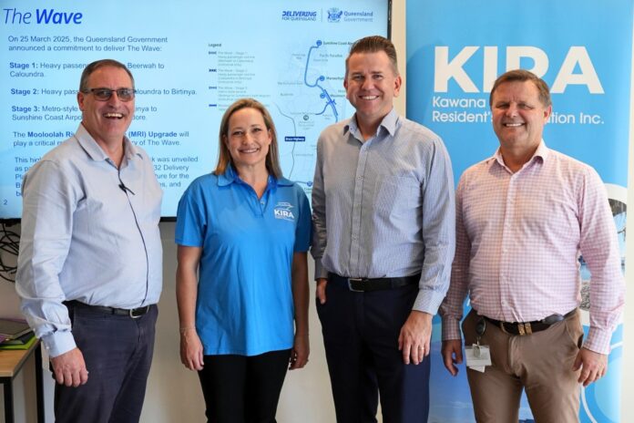 TMR program director Trevor Land, KIRA president Natalie Briggs, TMR program director Matthias Schlotterbach and Member for Kawana and deputy premier Jarrod Bleijie.
