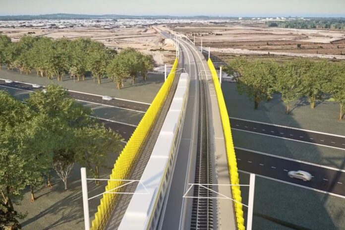 What the rail line could look like going over the Bruce Highway.