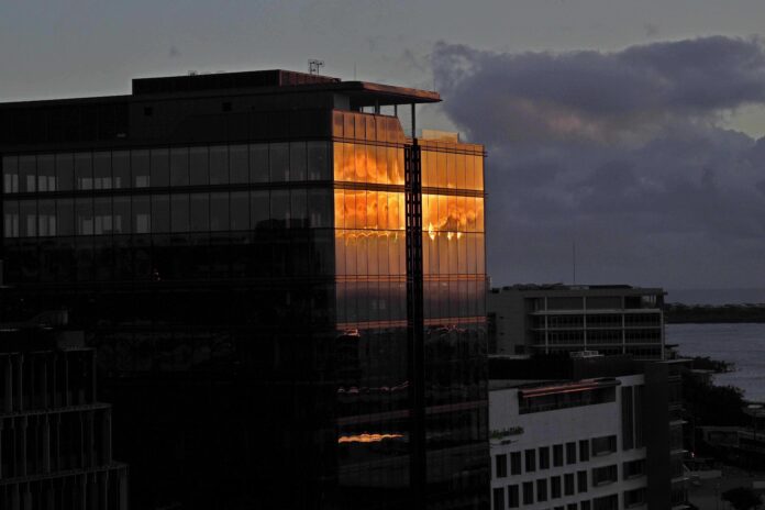 Light reflecting off an office tower Maroochydore CBD. Photo by Dick Midgley
