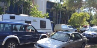 Vehicles pass through a narrow residential street in Dicky Beach. Picture: Supplied