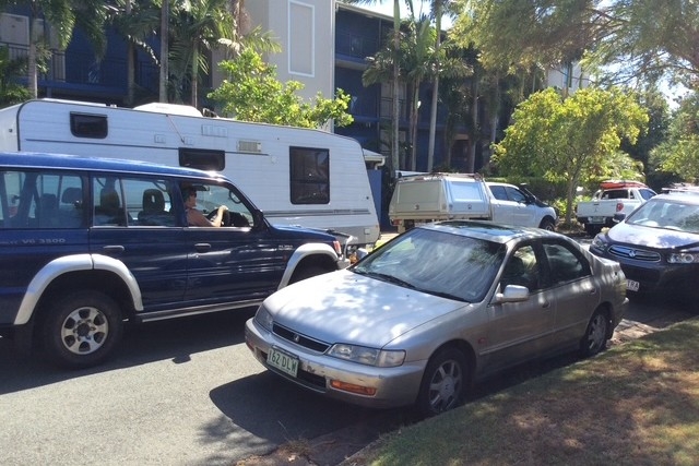 Vehicles pass through a narrow residential street in Dicky Beach. Picture: Supplied