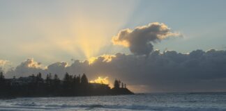 Photo of the day by photographer Lesley Evans of three early morning swimmers at Kings Beach