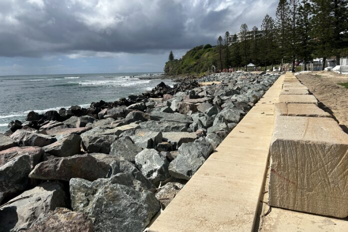 The rock wall is now largely complete in Moffat Beach.