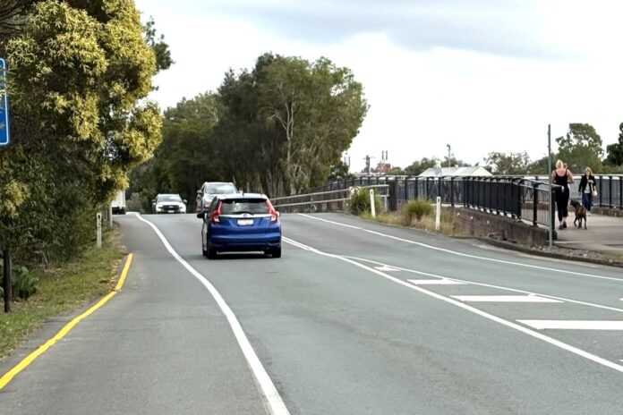The westbound lane of the bridge.