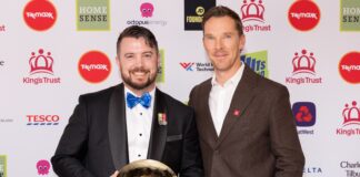 Shannon Lemanski was presented with The King’s Trust Global Sustainability Award by actor Benedict Cumberbatch. Picture: Supplied