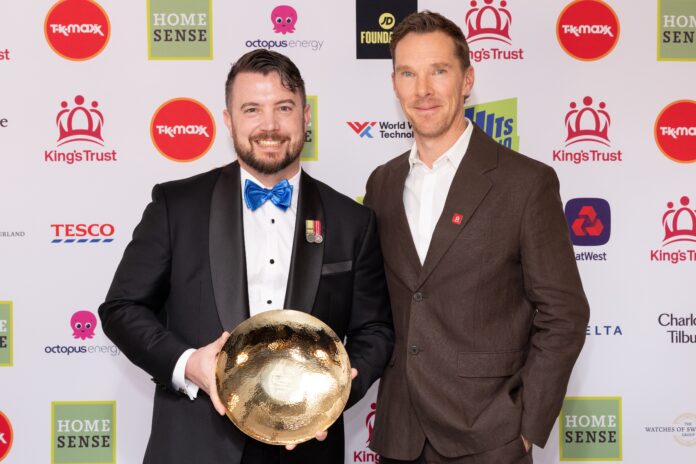 Shannon Lemanski was presented with The King’s Trust Global Sustainability Award by actor Benedict Cumberbatch. Picture: Supplied
