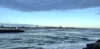 Rough conditions at the Mooloolah River mouth.