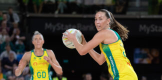 Cara Koenen looks to pass during a game for Australia.
