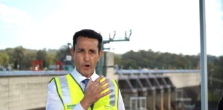 Premier David Crisafulli at North Pine Dam.