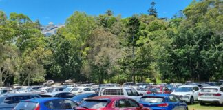 Cars parked at Lions Park during a previous holiday period when the seasonal overflow parking program was operating. Picture: Lions Club