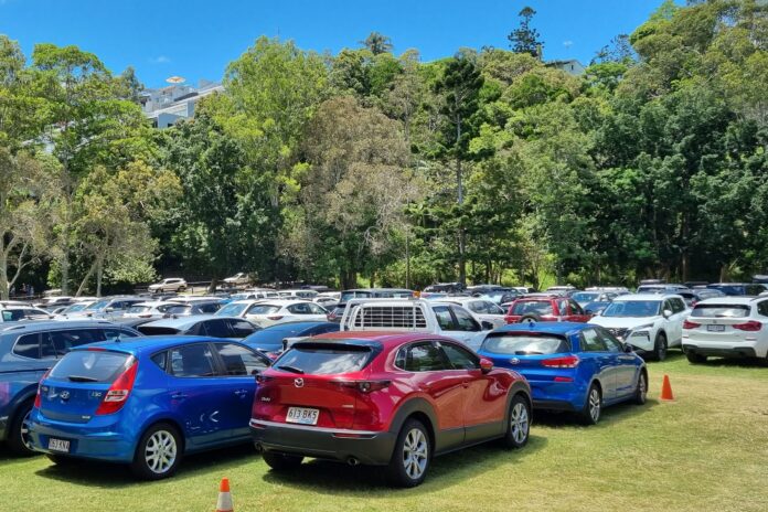Cars parked at Lions Park during a previous holiday period when the seasonal overflow parking program was operating. Picture: Lions Club