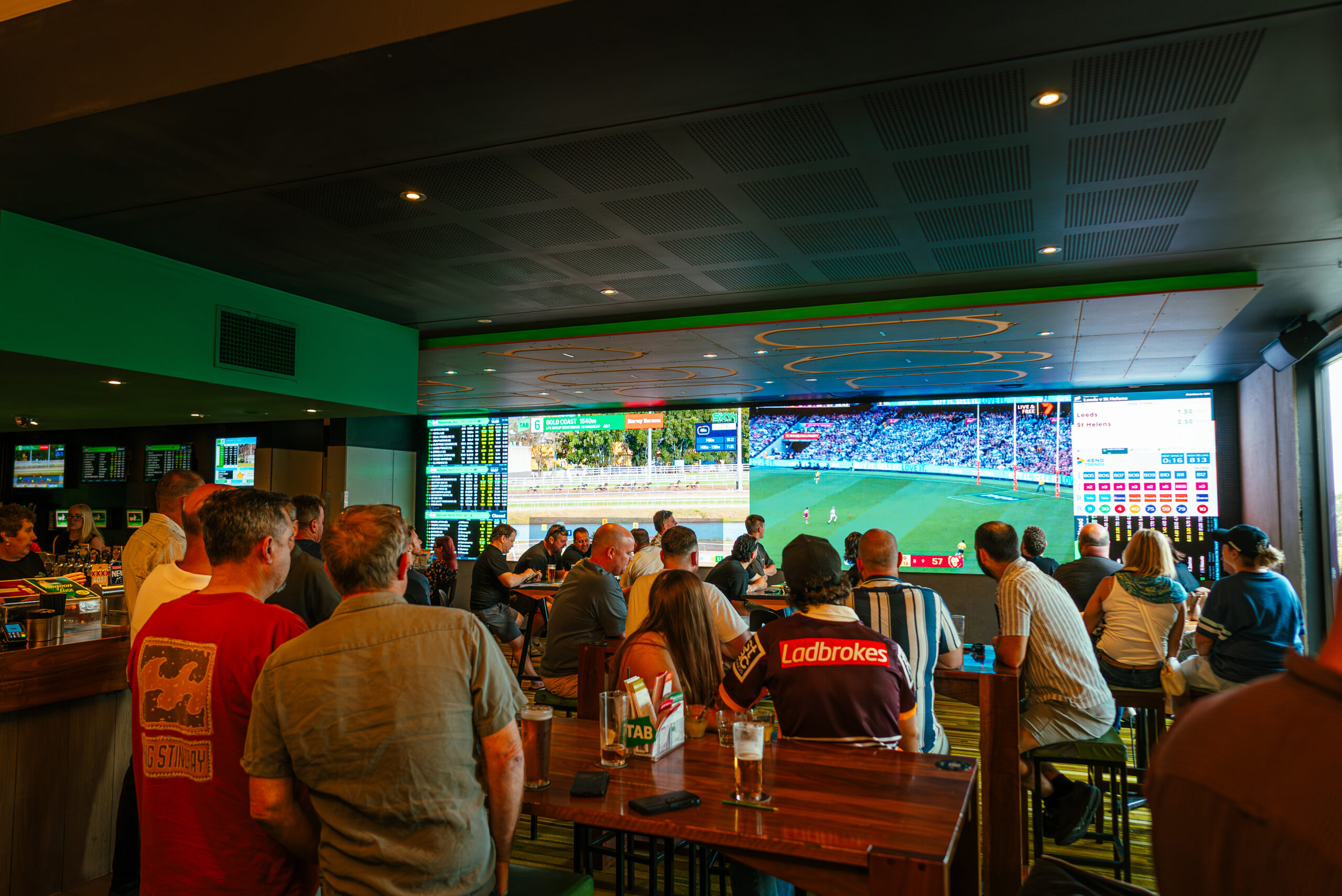 The TAB area at Eatons Hill Hotel, where TAB said it invested $150,000 in screens during its retail network upgrade. Picture: Comiskey Group