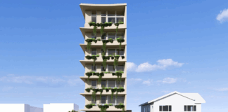 A render of the proposed mixed use building.