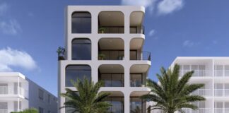 A render of the unit block, as seen from the beach