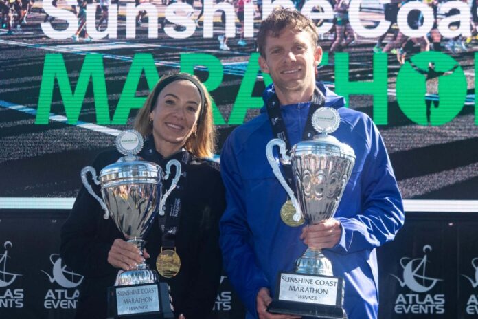 Marathon winners Beth McKenzie and Brett Robinson. Picture: Joep Buijs.