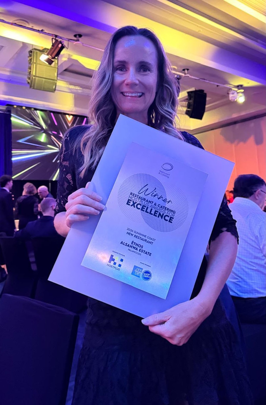 Alsawha Estate general manager Michelle Clark with the R&CA award for best new restaurant, Sunshine Coast.