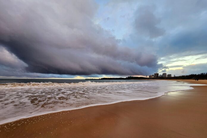 Photographer Helen Browne storm clouds Mooloolaba Beach