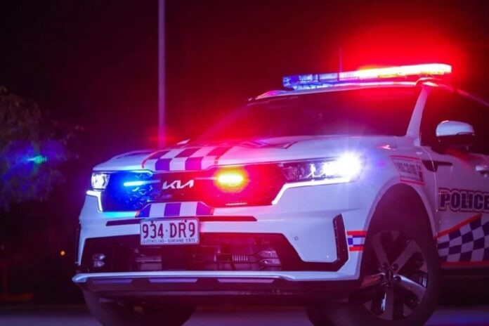 A police car at night.