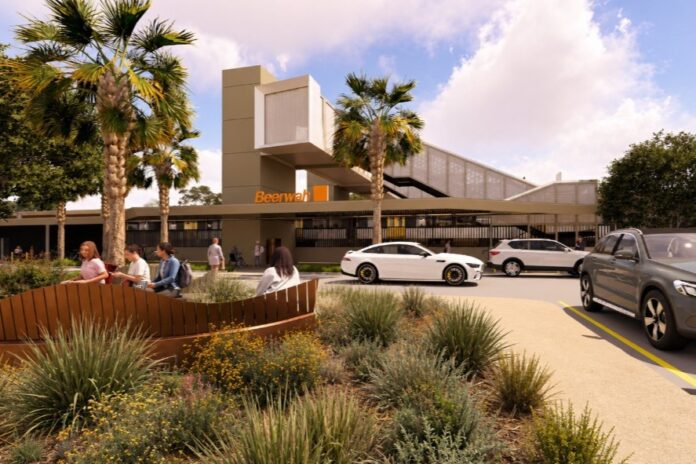 An artist’s impression of the proposed Beerwah station precinct, with entry via Beerwah Parade. Picture: Queensland Government