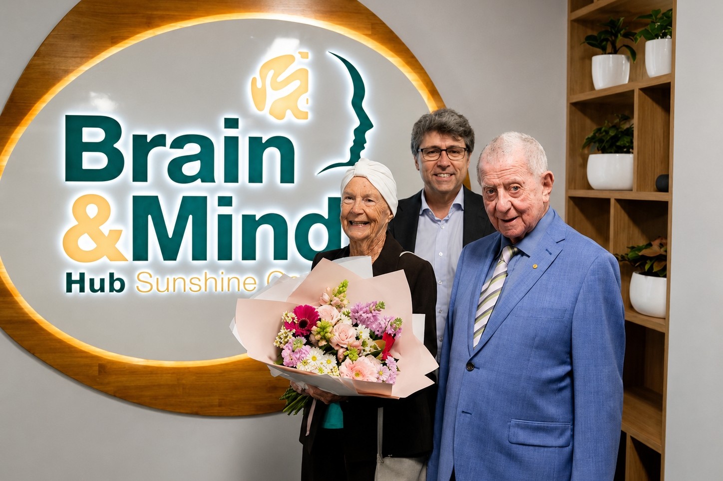 Roy and Nola Thompson with TBMH CEO Jim Lagopoulos. Picture: TBMH