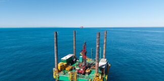 The jack-up barge Ocean Driller II in Moreton Bay.