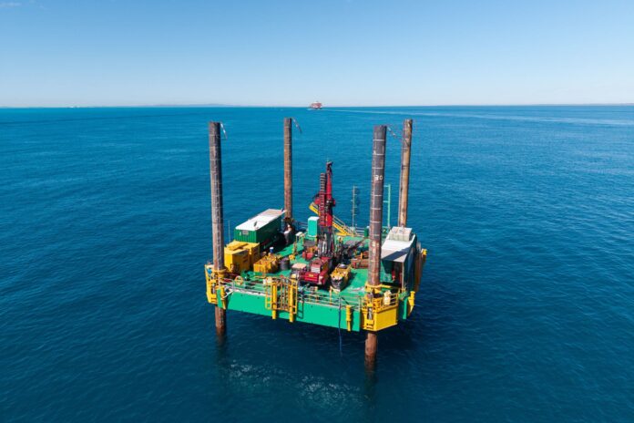 The jack-up barge Ocean Driller II in Moreton Bay.