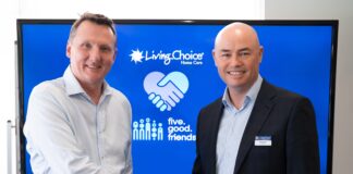 Nathan Betteridge Co-Founder and COO of Five Good Friends with Darren Steele CEO of Living Choice Australia. Picture: supplied.