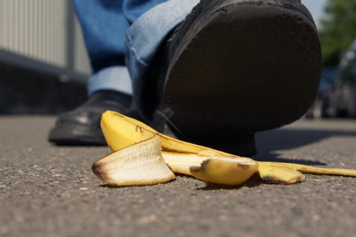 person about to step on a banana peel shutterstock