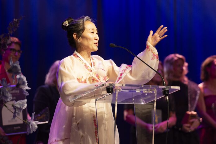 Agnes Pennay of Fresh Meats accepting the Outstanding Business Woman of the Year award. Picture: Supplied