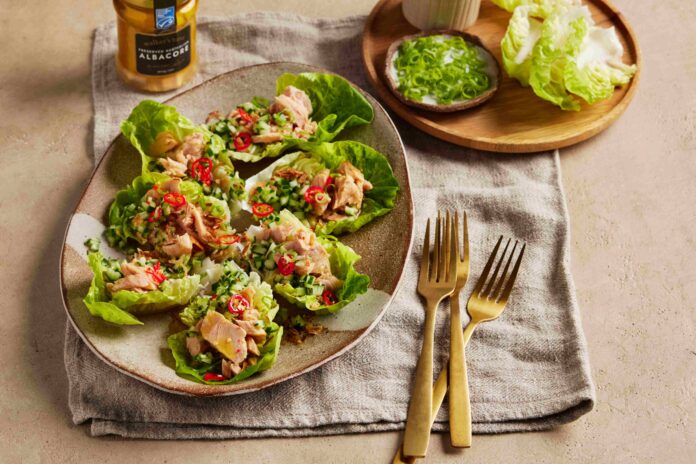 Lettuce cups filled with tuna