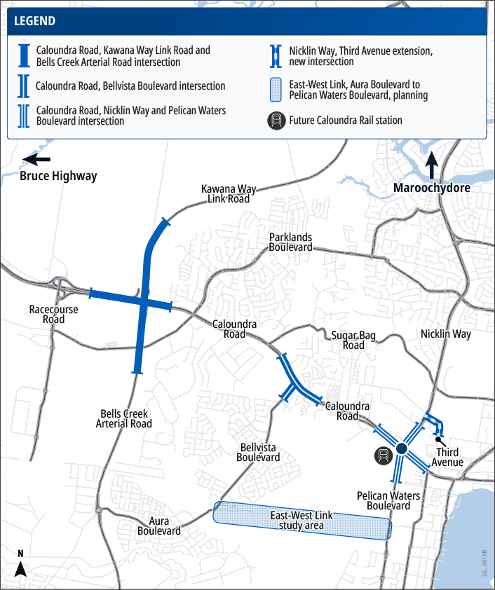 A TMR map showing five road projects in the works.