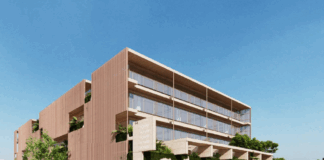 A render/artist's impression of a modern five-storey building.