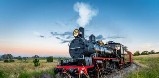 The Mary Valley Rattler train on tracks