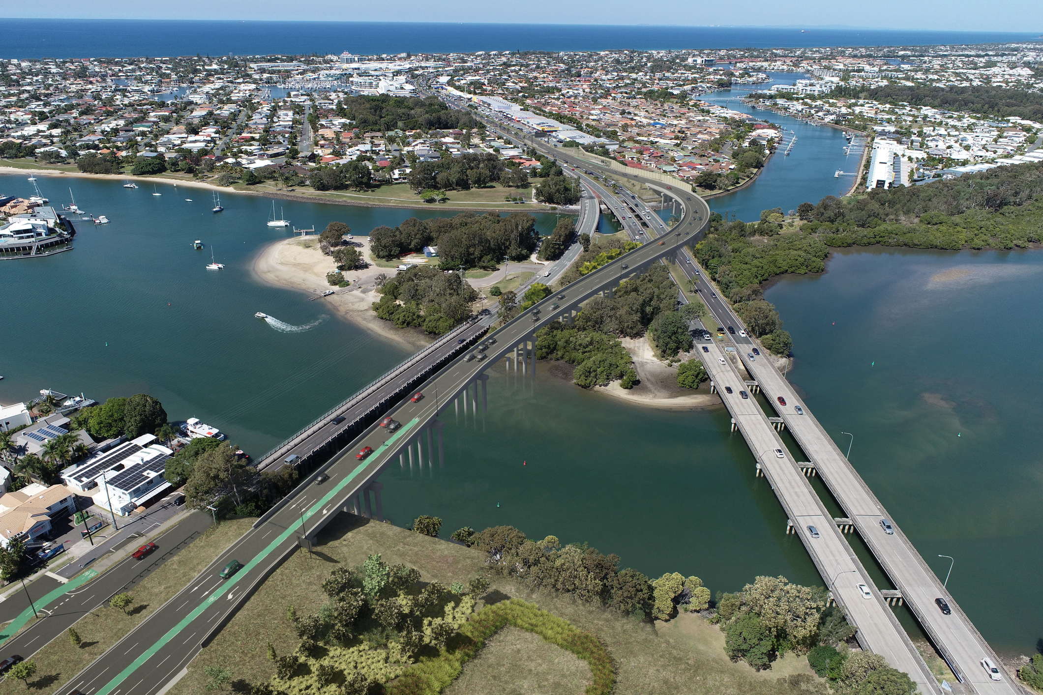 An impression of the Mooloolah River Interchange Upgrade.