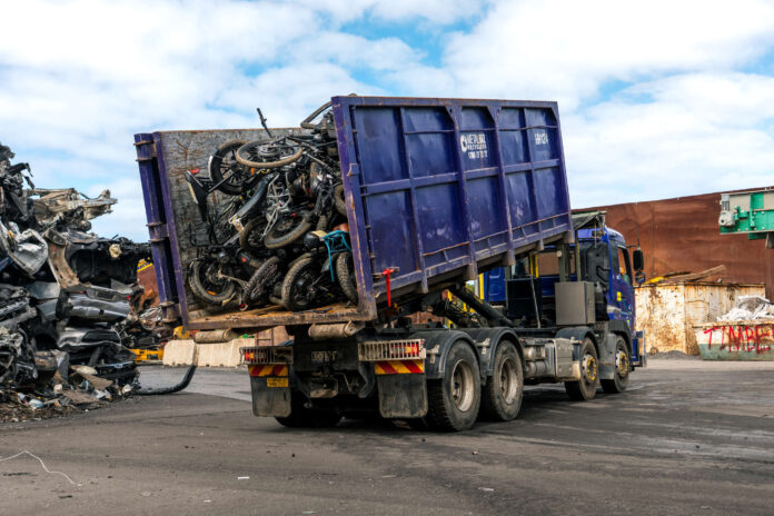 A truck load of seized e-mobility devices at the scrap yard.