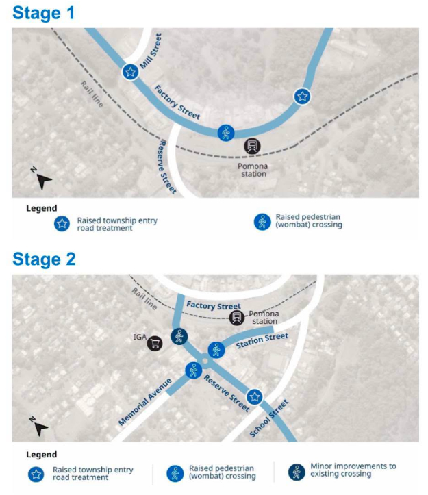 A map showing where upgrades will be made to Factory Street and other parts of the Pomona town centre.