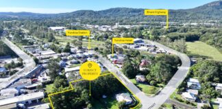 An aerial photo of Yandina town centre.
