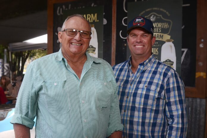 Kenilworth Dairies owner John Cochrane and Mary Valley dairy farmer Jason Rozynski.