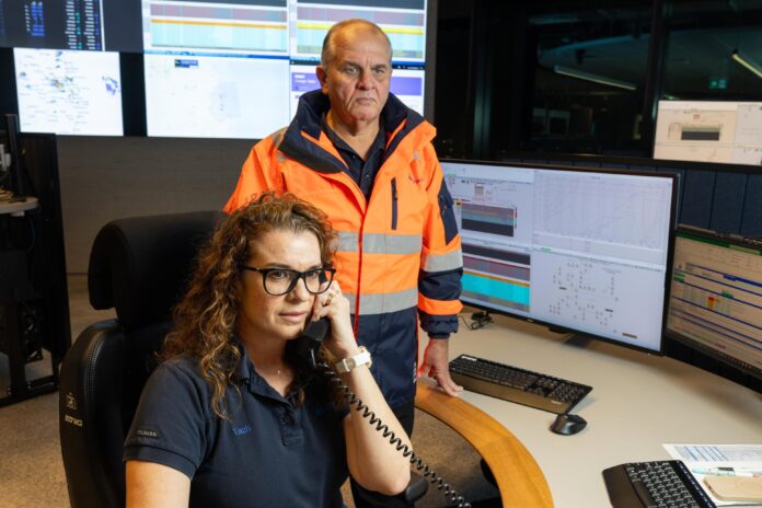 Tash and Cameron work in Unitywaters Control Room.