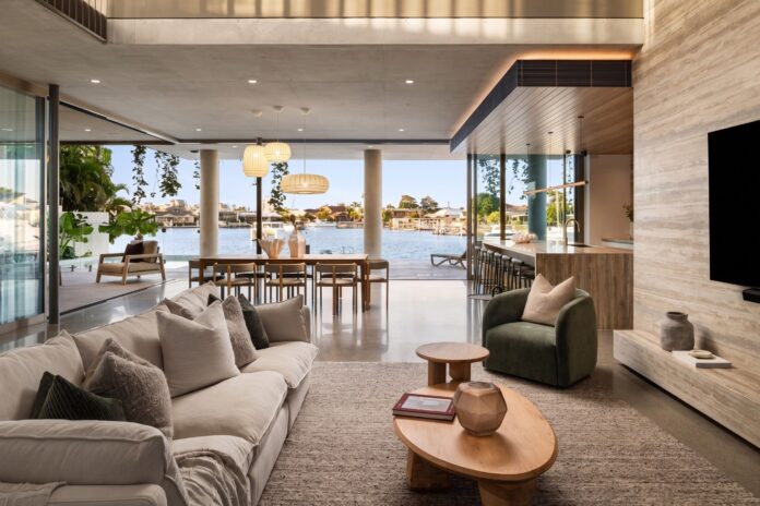 view from lounge room through dining to outdoor entertaining area