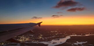 View from aircraft departing Maroochydore at dusk