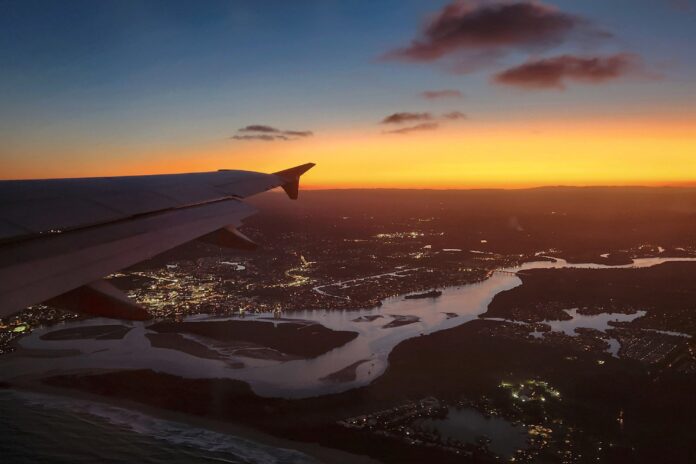 View from aircraft departing Maroochydore at dusk