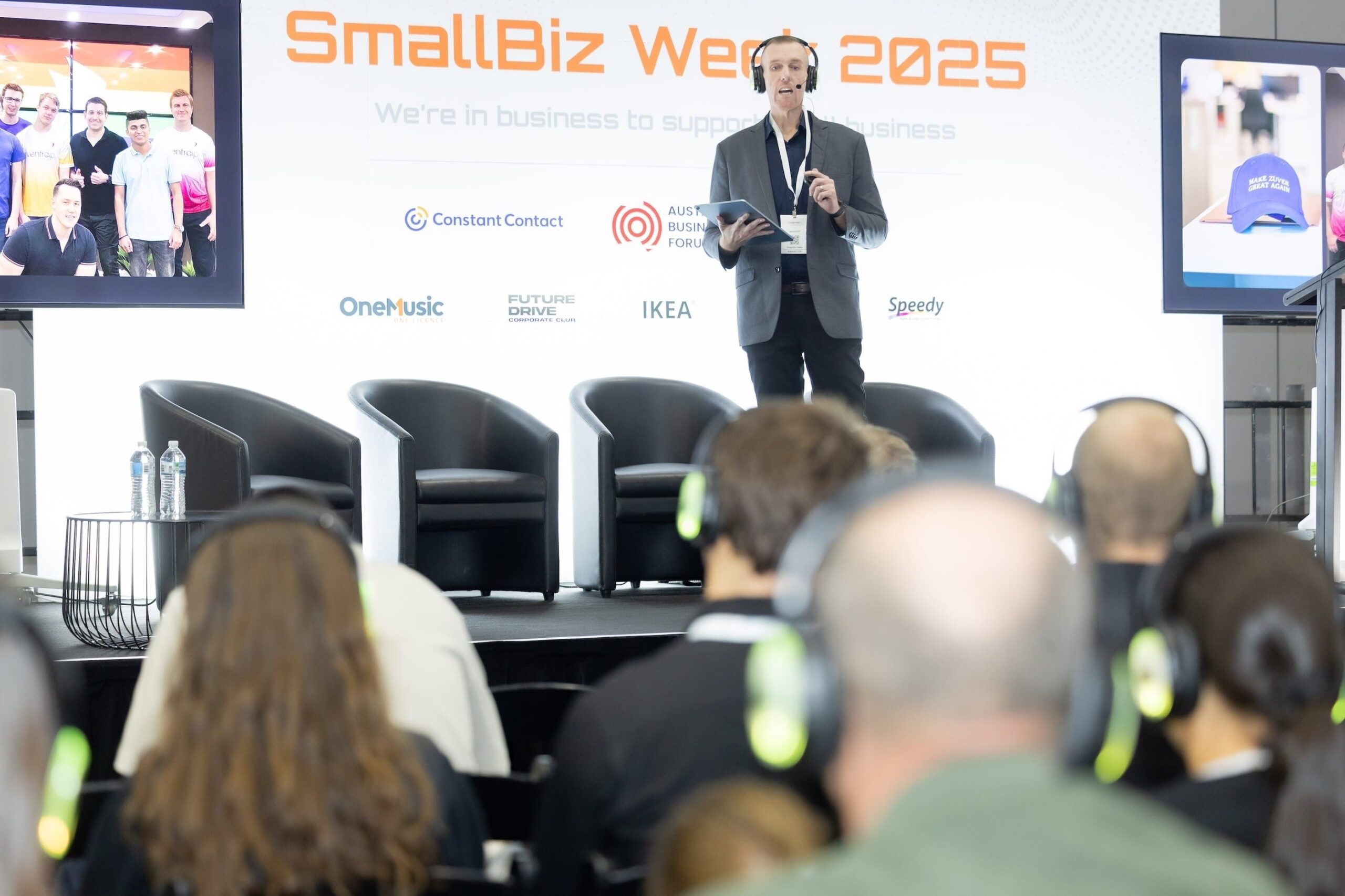 VentraIP chairman Cheyne Jonstone presenting at Smallbiz Week 2025.
